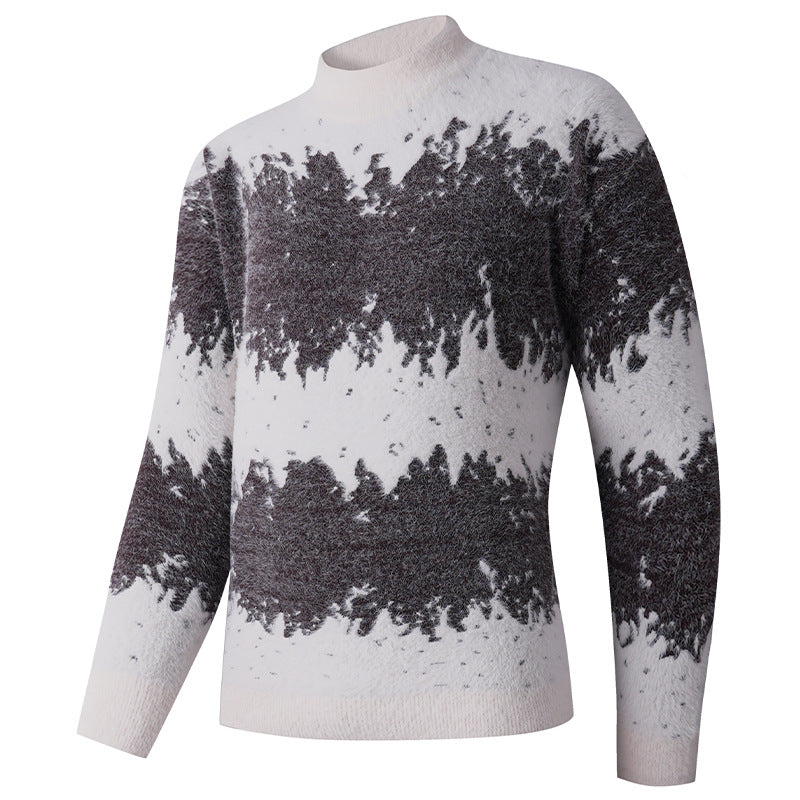 Herren Gemusterter Feinstrickpullover mit leichtem Stehkragen und Mohair‑Look Drune