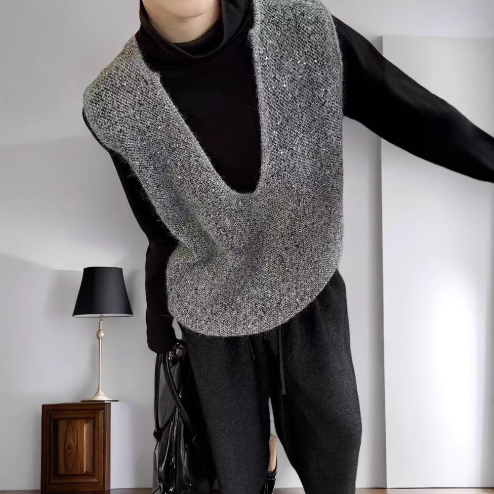 Damen Modische Strickweste mit tiefem V-Ausschnitt und kreativem Schnitt Drune