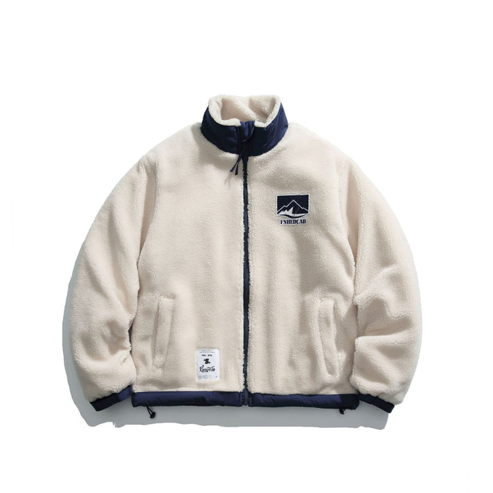 Herren Teddy-Fleecejacke mit Stehkragen, durchgehendem Reißverschluss und Kontrastbesatz Drune