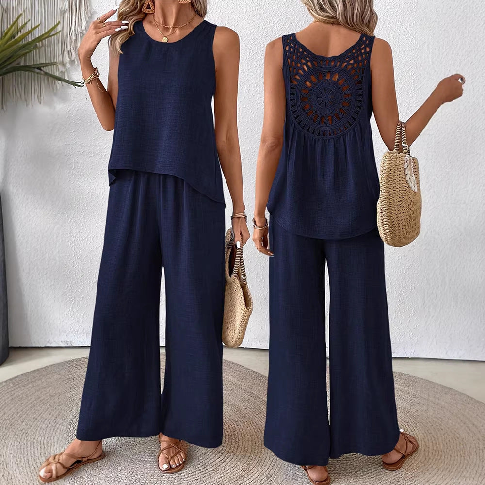 Damen luftiges Sommer-Set mit gehäkeltem Rückenteil und weitem Schnitt Drune