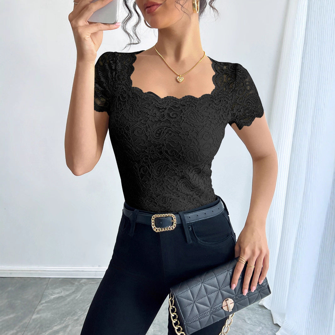Damen Spitzenbody mit eleganten Abschluss Drune
