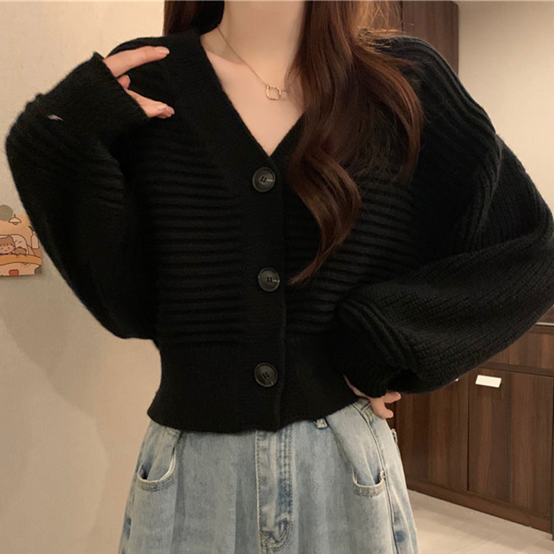 Damen Modischer Strickcardigan mit V-Ausschnitt Drune