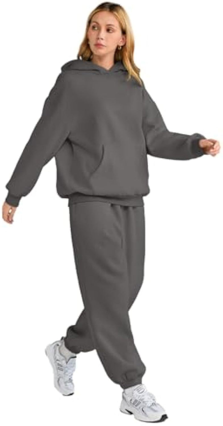 Damen Lässiges Hoodie-Jogging-Set aus French Terry mit Oversize-Kapuzenpullover und hochgeschnittener Jogginghose Drune