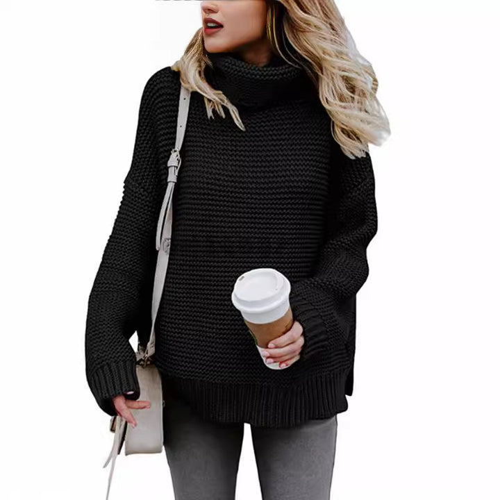 Damen Grobstrick Pullover mit hohem Kragen und oversized Passform Drune