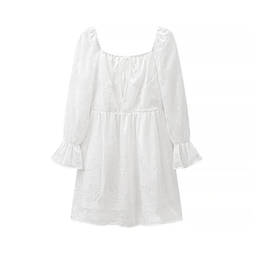 Damen nan besticktes Carmen-Minikleid mit quadratischem Ausschnitt, Empire-Taille und gerafften Glockenärmeln Drune