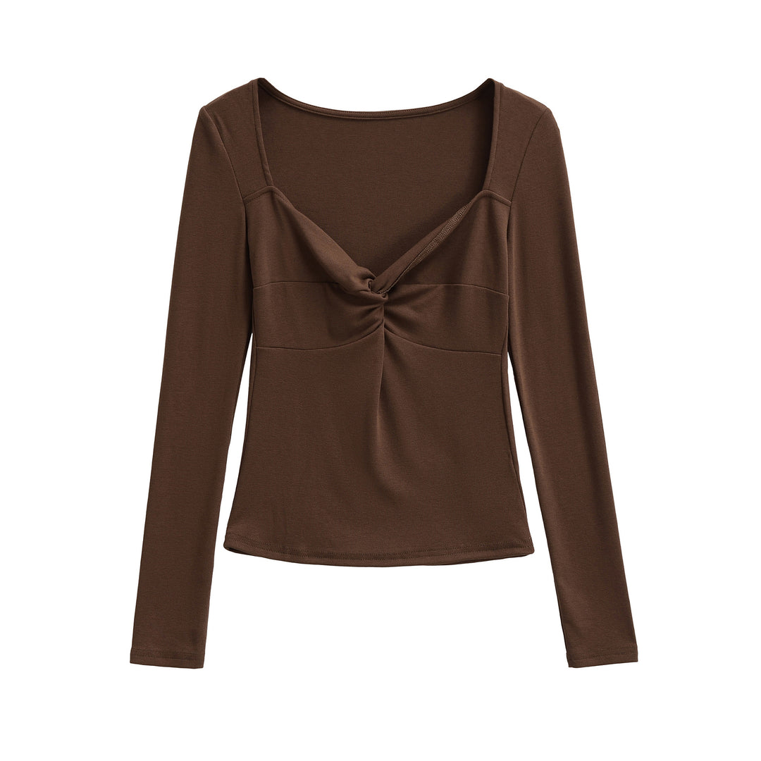 Damen Langarmshirt mit Drehknoten-Detail figurformendem Büstenteil und weiter Ausschnitt Drune