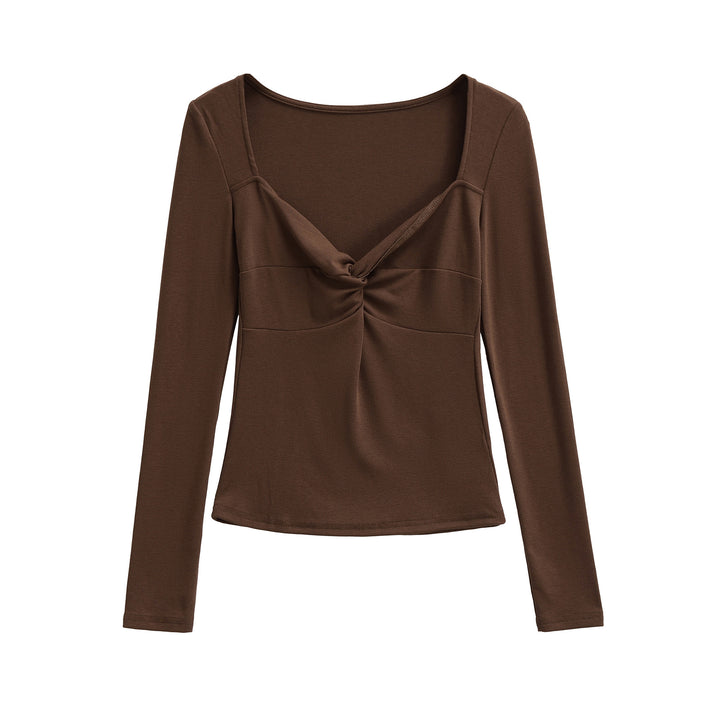 Damen Langarmshirt mit Drehknoten-Detail figurformendem Büstenteil und weiter Ausschnitt Drune