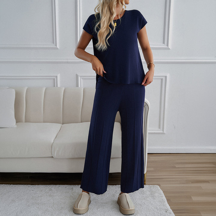 Damen Lässiges Zweiteiliges Lounge-Set mit weitem Oberteil und Palazzo-Hose Drune