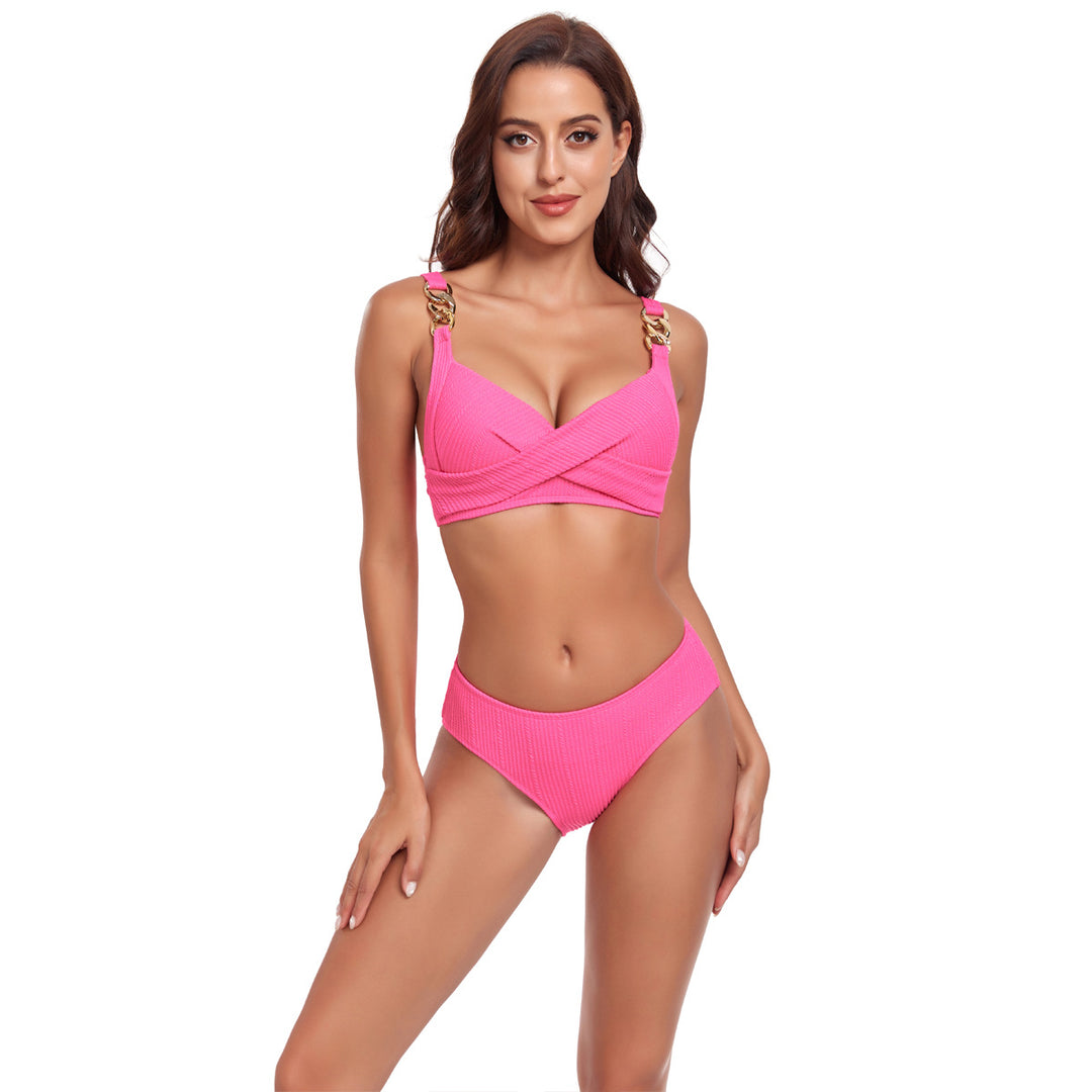 Damen Bikini-Set mit gekreuztem Oberteil und dekorativen Schnallen Drune