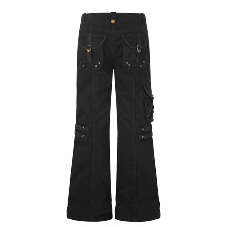 Damen weite High‑Waist Cargo‑Hose mit Utility‑Taschen und Gurt‑Details Drune