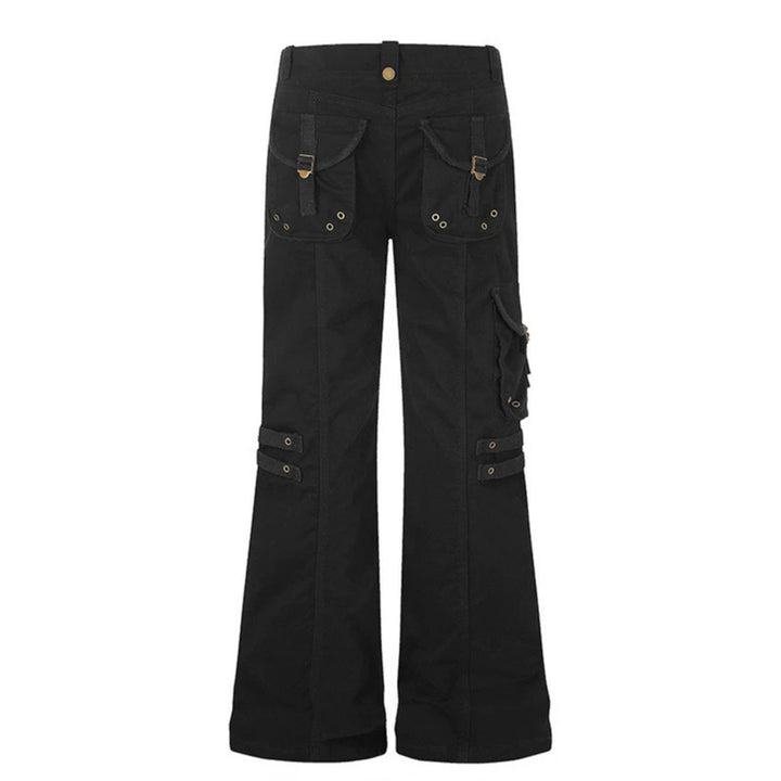 Damen weite High‑Waist Cargo‑Hose mit Utility‑Taschen und Gurt‑Details Drune
