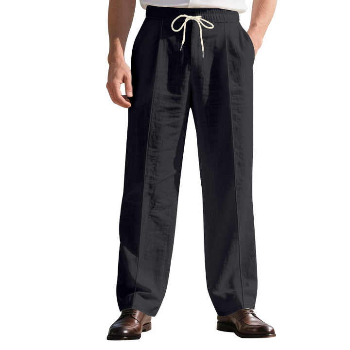 Herren nan legere Leinen-Bundfaltenhose mit elastischem Bund und Kordelzug Drune