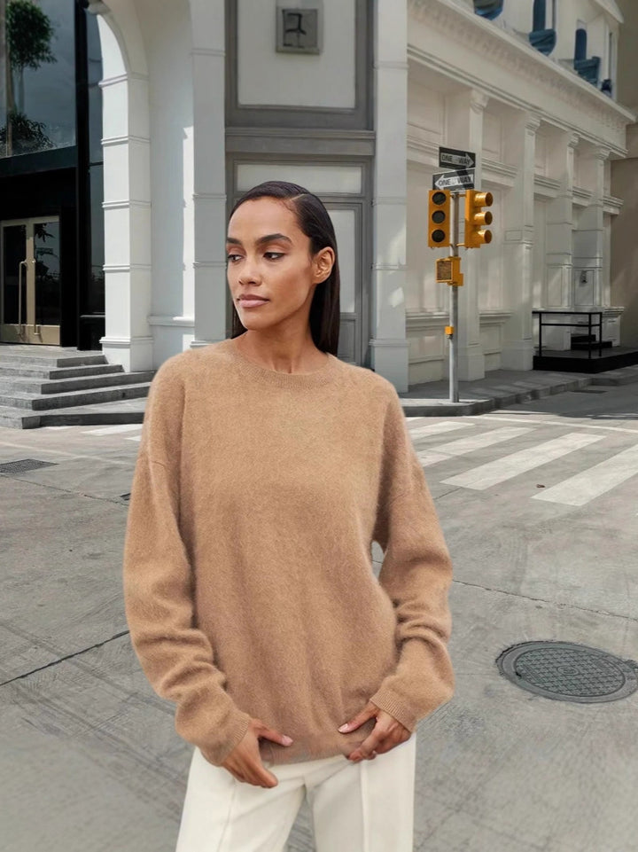 Damen weicher Strickpullover mit elegantem Rundhalsausschnitt und lässigem Schnitt Drune
