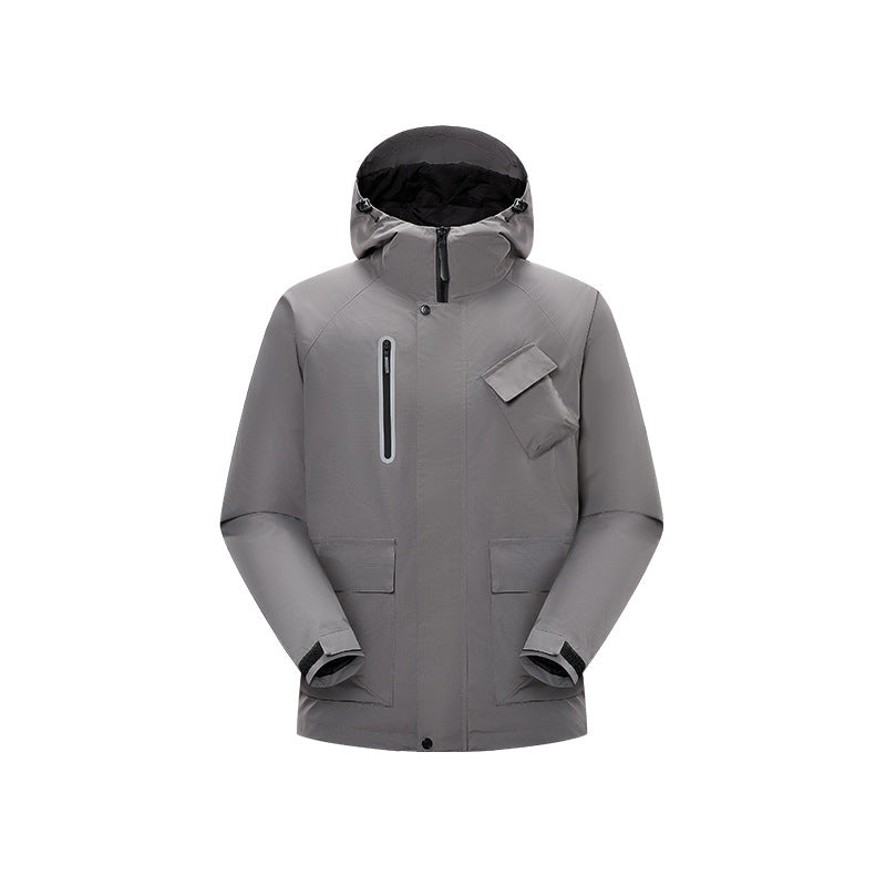 Herren Technische Regen‑Softshelljacke mit Kapuze, verschweißten Nähten und taktischen Taschen Drune