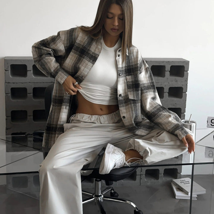 Damen weite hochgeschnittene Freizeithose mit elastischem Bund und tiefem Schritt Drune