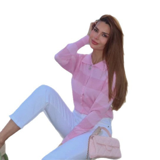 Damen Feiner Strickcardigan-Hemd mit Knopfleiste und Hemdkragen Drune