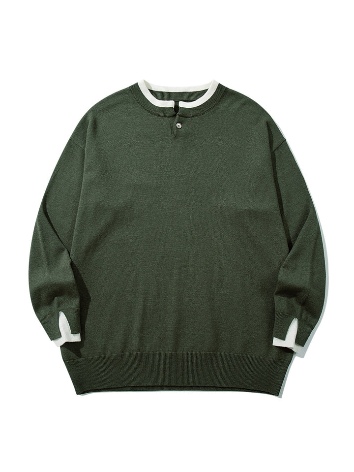 Unisex Oversize-Strickpullover mit kurzer Henley-Knopfleiste und Daumenloch-Manschetten Drune