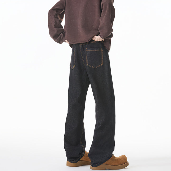 Damen High‑Waist gerade geschnittene Denim-Jeans mit weitem Bein und sichtbaren Kontrastnähten Drune