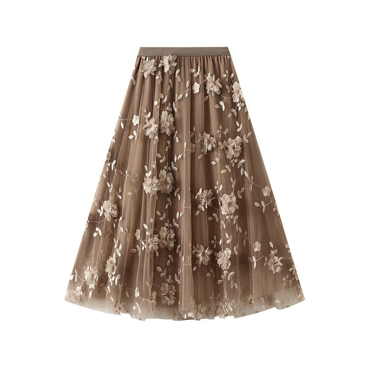 Damen Floral Bestickter Tüll Maxi Rock Drune