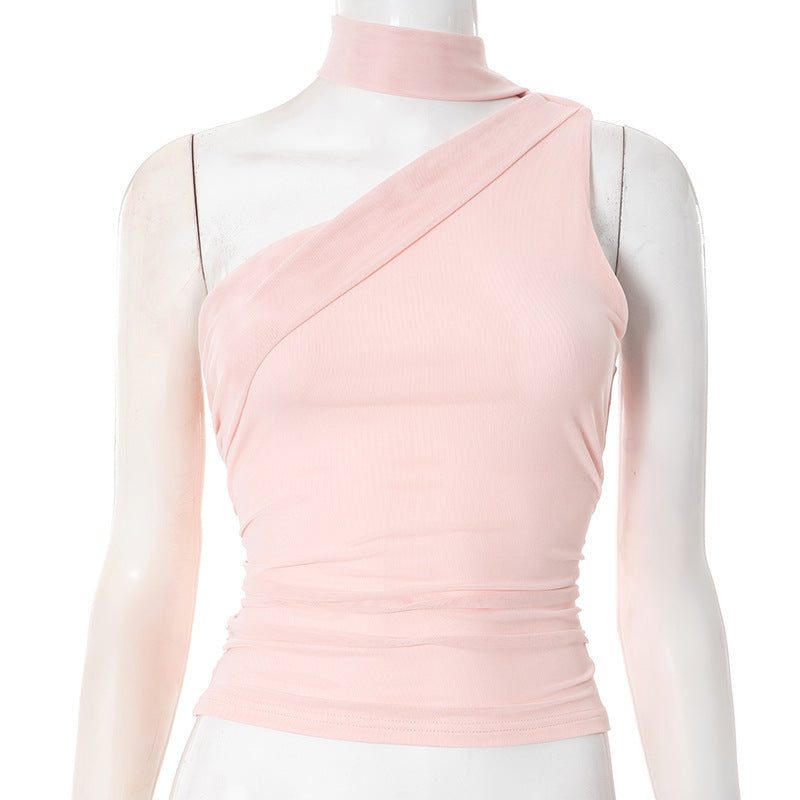 Damen asymmetrisches Wickeloberteil mit hohem Kragen und eleganter Taillierung Drune