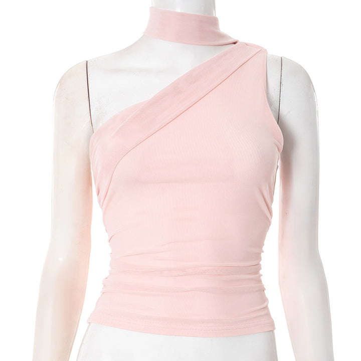 Damen asymmetrisches Wickeloberteil mit hohem Kragen und eleganter Taillierung Drune