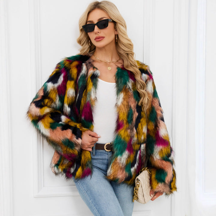 Damen Modische Kunstpelzjacke mit auffälligem Muster Drune
