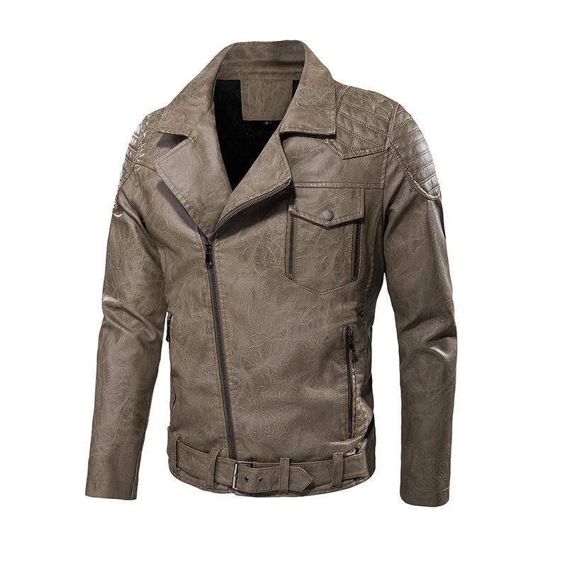 Herren Kunstleder-Bikerjacke mit Schultersteppungen, asymmetrischem Reißverschluss und verstellbarem Taillengürtel Drune
