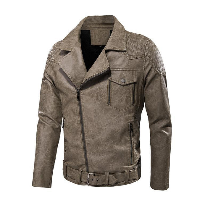 Herren Kunstleder-Bikerjacke mit Schultersteppungen, asymmetrischem Reißverschluss und verstellbarem Taillengürtel Drune