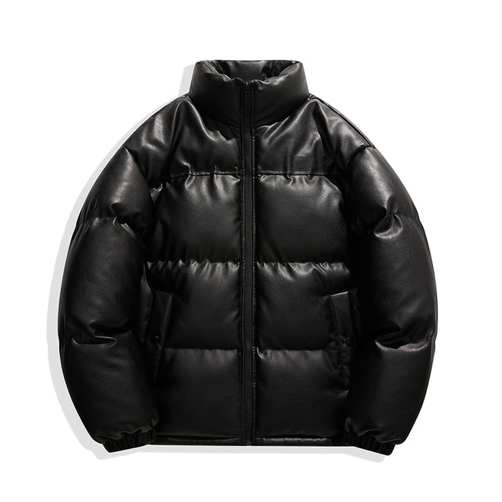 Unisex gesteppte Isolationsjacke mit Kunstleder-Schulterbesatz und hohem Stehkragen Drune