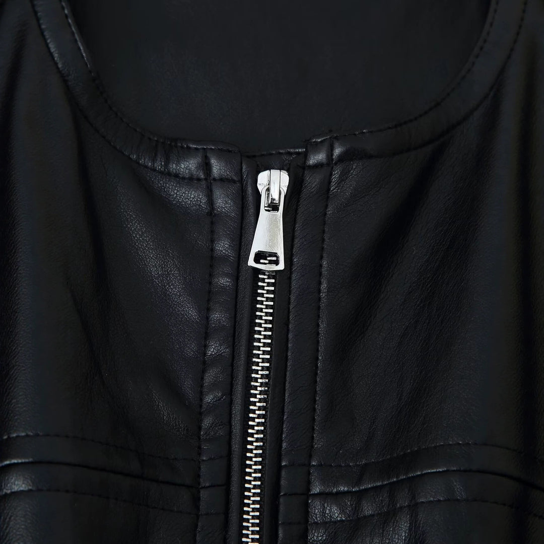Damen Cropped Blouson in Glattlederoptik mit Rundhalsausschnitt und elastischem Saum Drune