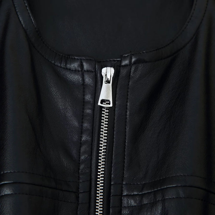 Damen Cropped Blouson in Glattlederoptik mit Rundhalsausschnitt und elastischem Saum Drune