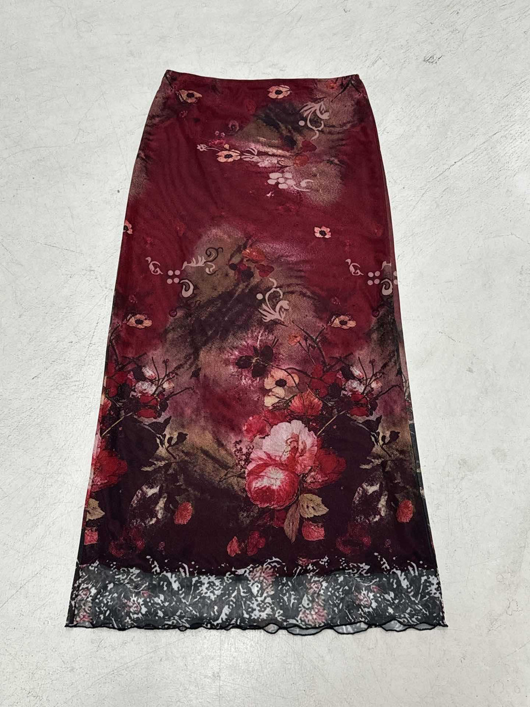 Damen Langes Satin-Chiffon Maxirock mit floralem Aquarellprint Drune