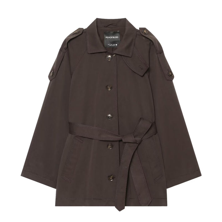 Damen Kurzes Cape-Trench mit taillierendem Bindegürtel und Schulterpatten Drune