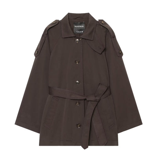Damen Kurzes Cape-Trench mit taillierendem Bindegürtel und Schulterpatten Drune