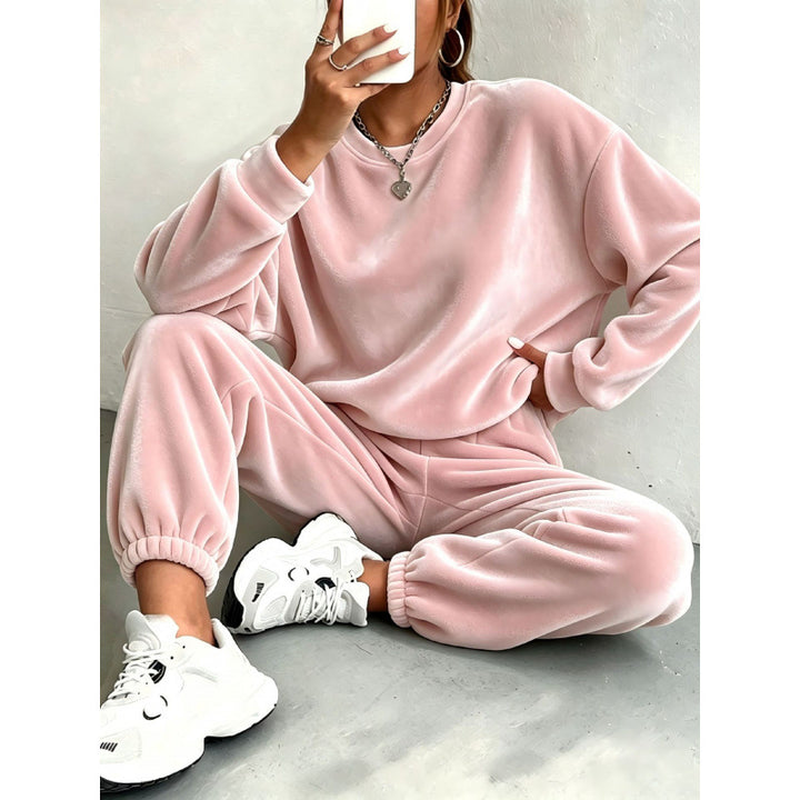 Damen Kuscheliges Velours-Lounge-Set mit Oversize-Sweatshirt und Joggerhose Drune