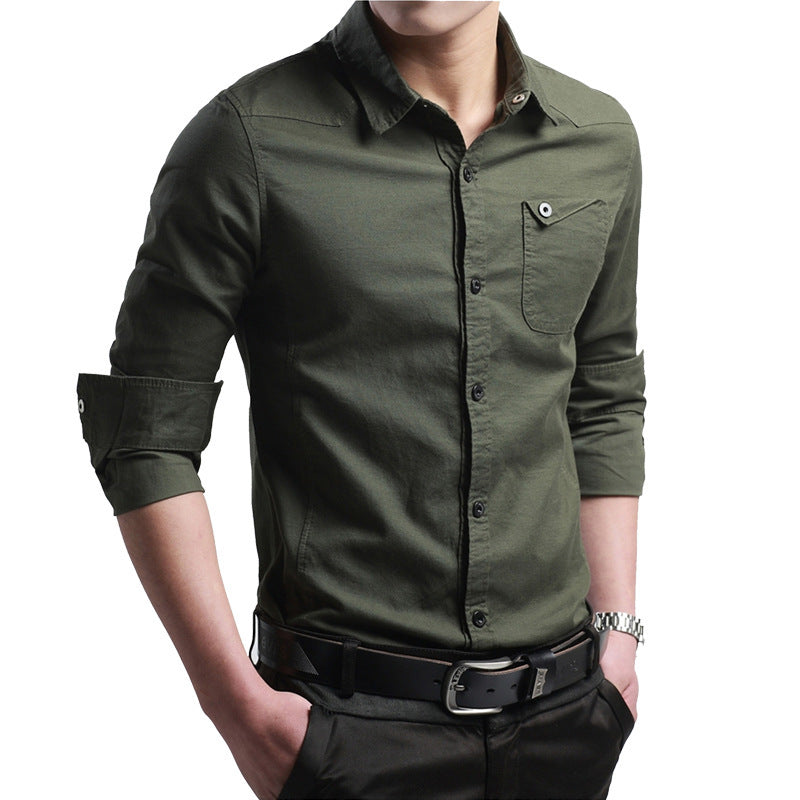 Herren Slim-Fit Baumwollhemd mit Kentkragen und Brusttasche Drune