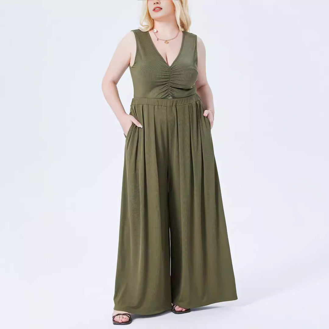 Damen Weite Feinstrick-Palazzohose mit hohem Elastikbund und Faltenfall Drune