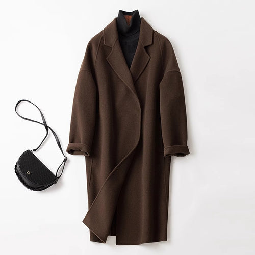 Damen Eleganter Wollmantel mit Abnehmbarer Kapuze Drune