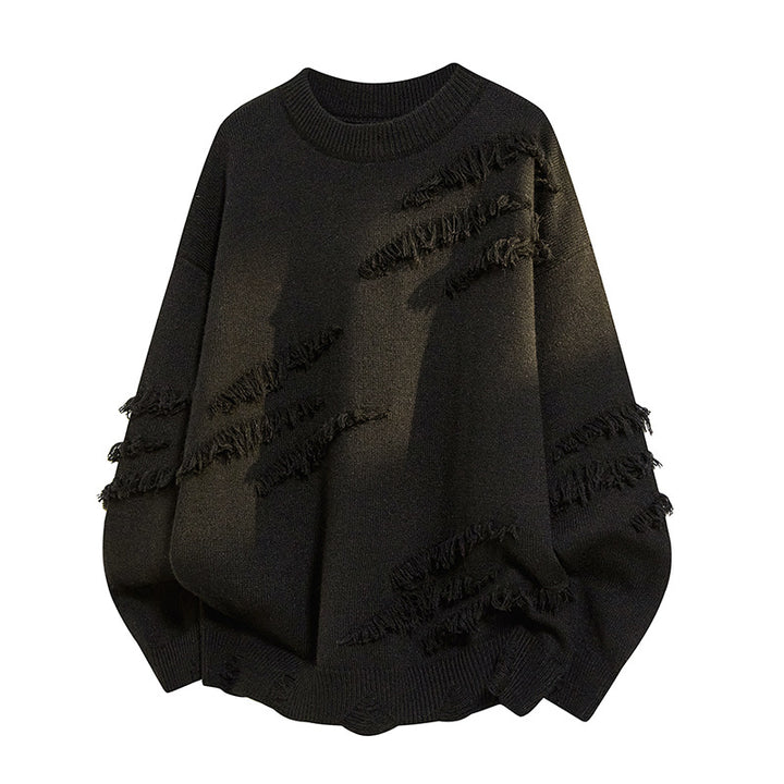 Damen Oversized Strickpullover mit Fransen