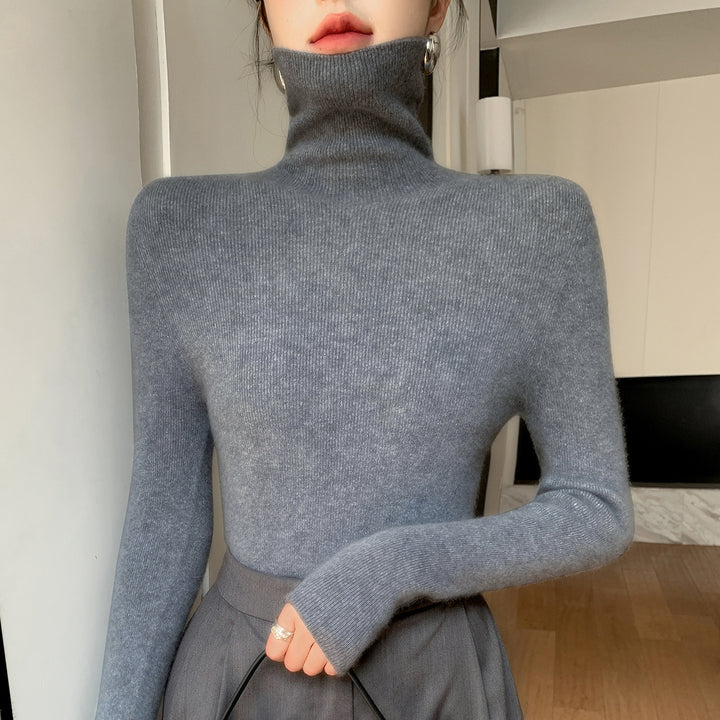 Damen Schlanker Feinstrickpullover mit hohem Rollkragen und feiner Rippstruktur Drune
