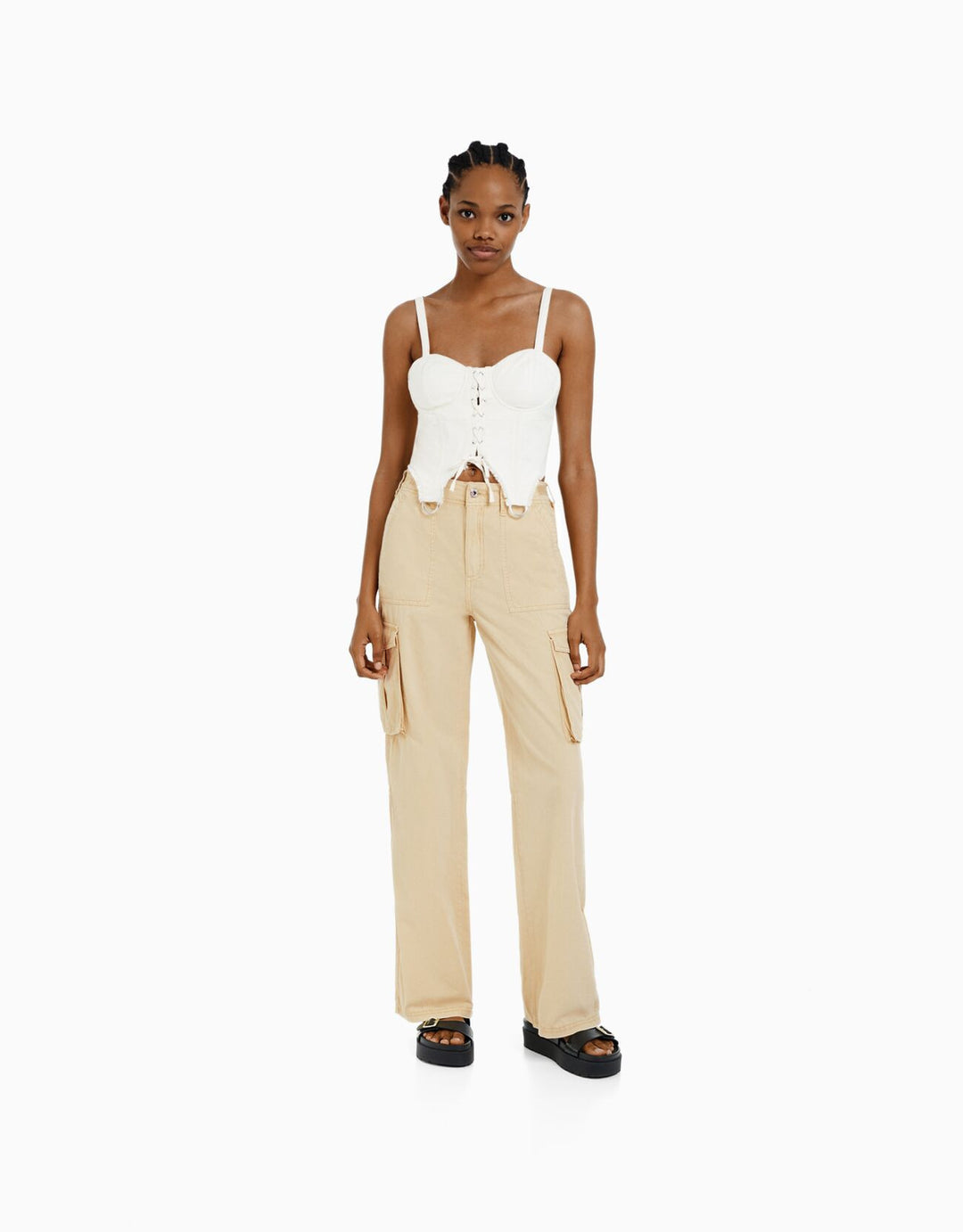 Damen nan weite High-Waist Cargo-Hose mit aufgesetzten Pattentaschen und geradem Bein Drune