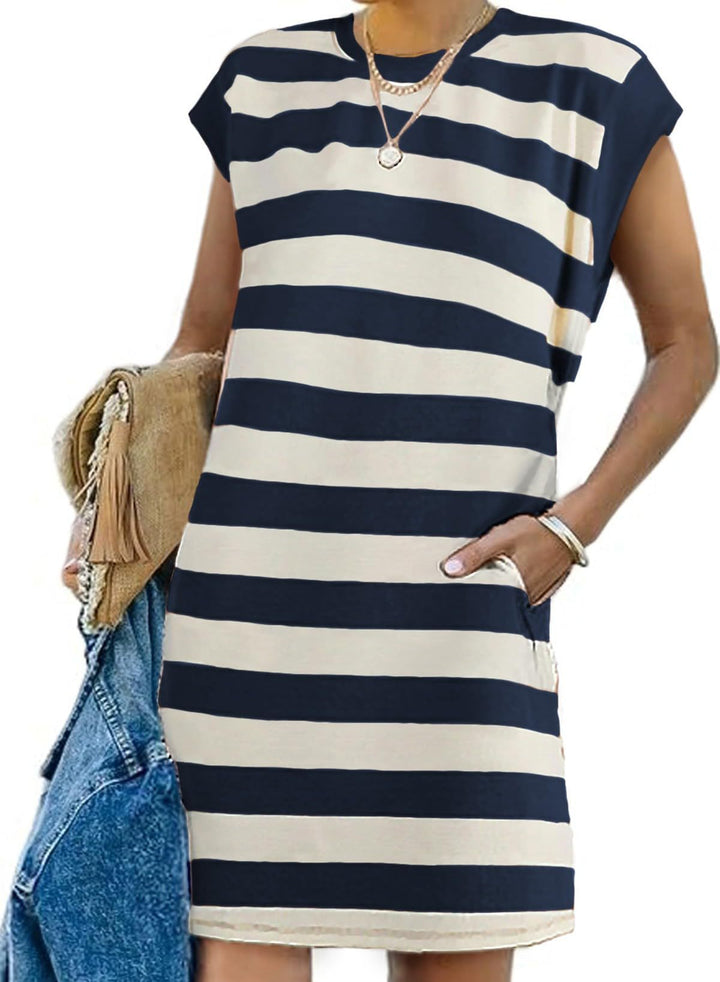 Damen Freizeit Gestreiftes T-Shirt Kleid Drune