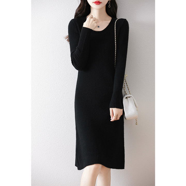 Damen Strickkleid mit feiner Rippstruktur und tailliertem Schnitt Drune