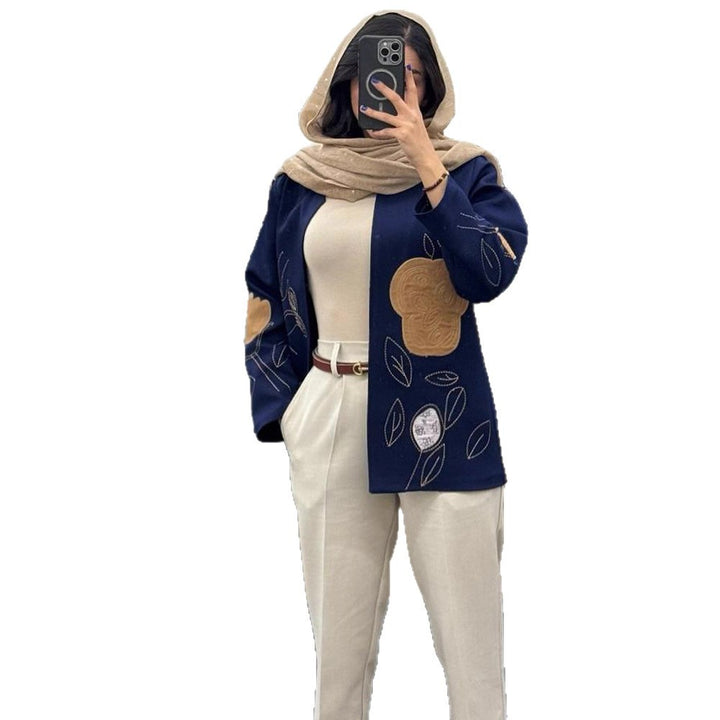 Damen offener Strickblazer mit floraler Stickerei & Applikationen Drune