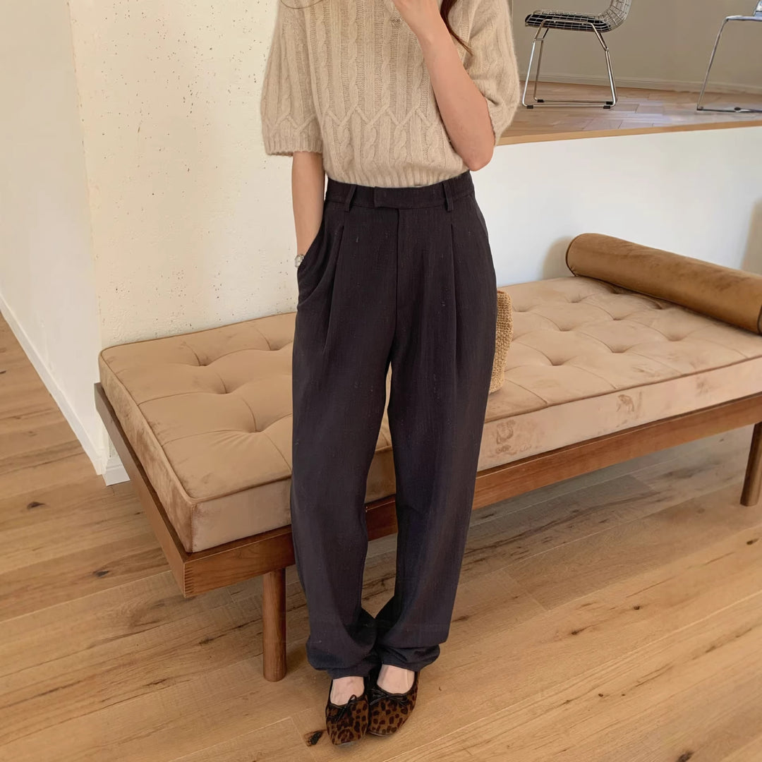 Damen Weite Schnitt Bundfaltenhose Drune