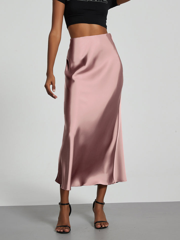 Damen-Satinrock mit hoher Taille und Midi-Länge