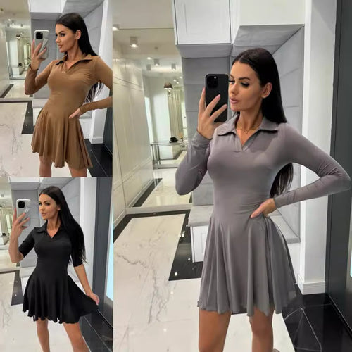 Damen Sportliches Kleid mit Polokragen und schwingendem Rock Drune