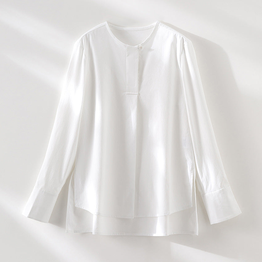 Damen Lässige Langarm-Bluse mit verdeckter Knopfleiste und Lagen-Saum Drune