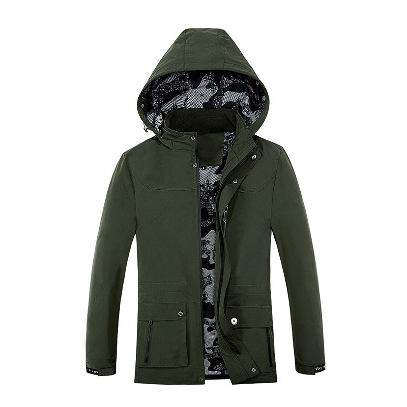 Herren leichter Fieldparka mit Kapuze camouflage-gepolsterter Innenverkleidung und Multifunktions-Taschen Drune