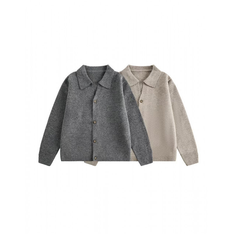 Unisex Boxy Strickcardigan mit Hemdkragen und durchgehender Knopfleiste Drune